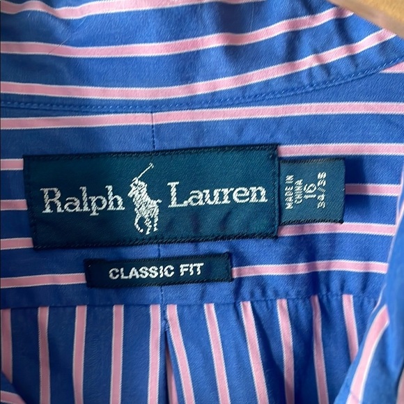 Ralph Lauren Men’s 16 34/35 Blue and Pink Button Down Collar Shirt Classic - Picture 2 of 7
